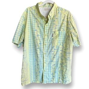 Columbia Men's PFG Short Sleeve Vented 100% Cotton Green Print Fishing Shirt XL